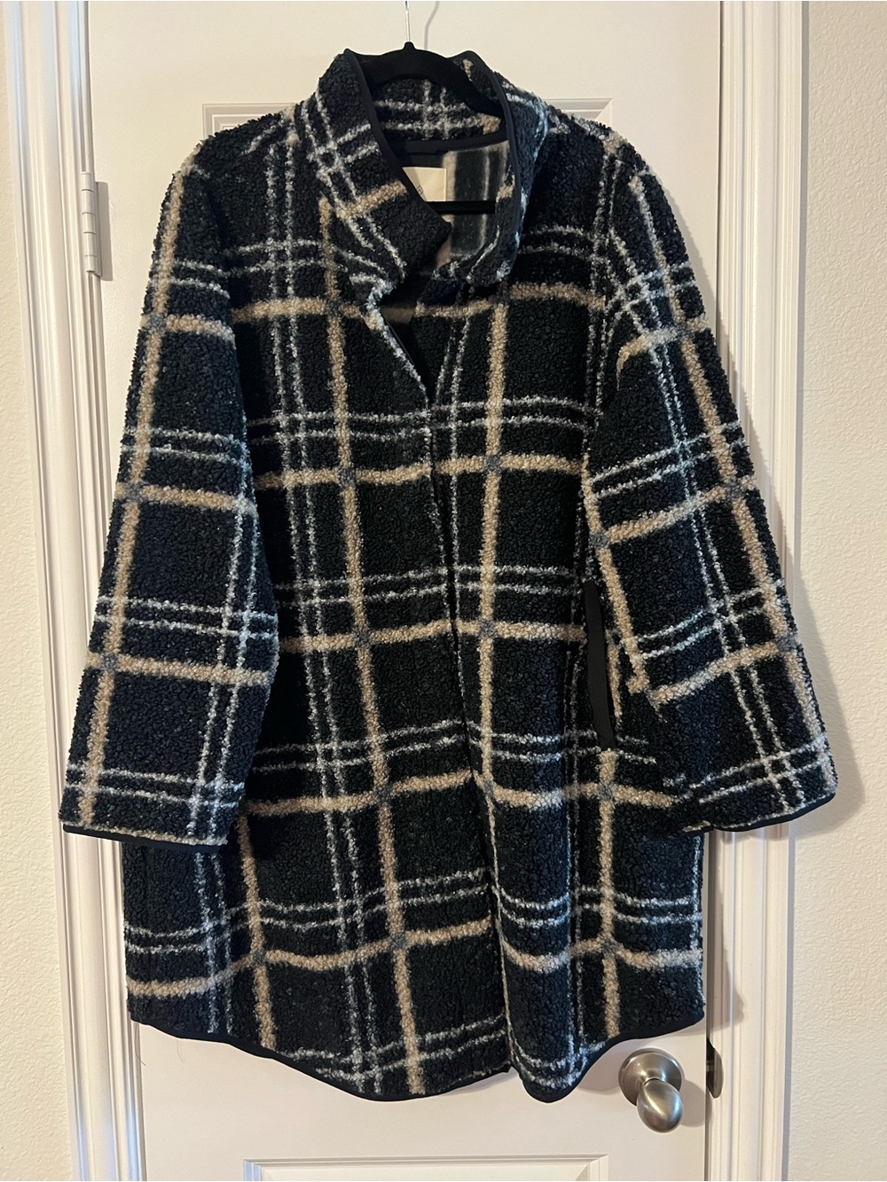 Plaid Bouclé Coat - Black & Cream